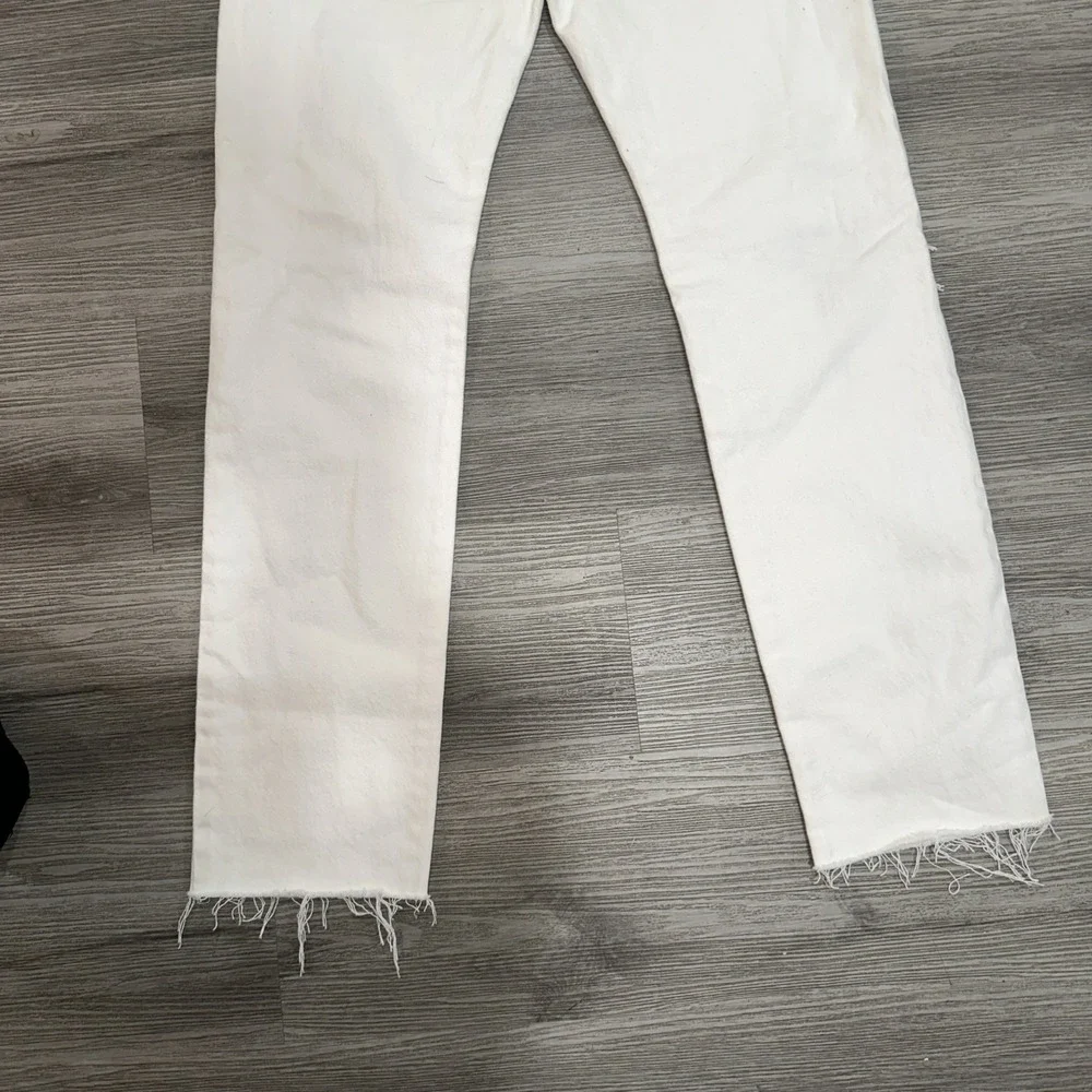 Levi's 501 Original Crop Jeans Everything's Fine White Distressed Straight Sz 28